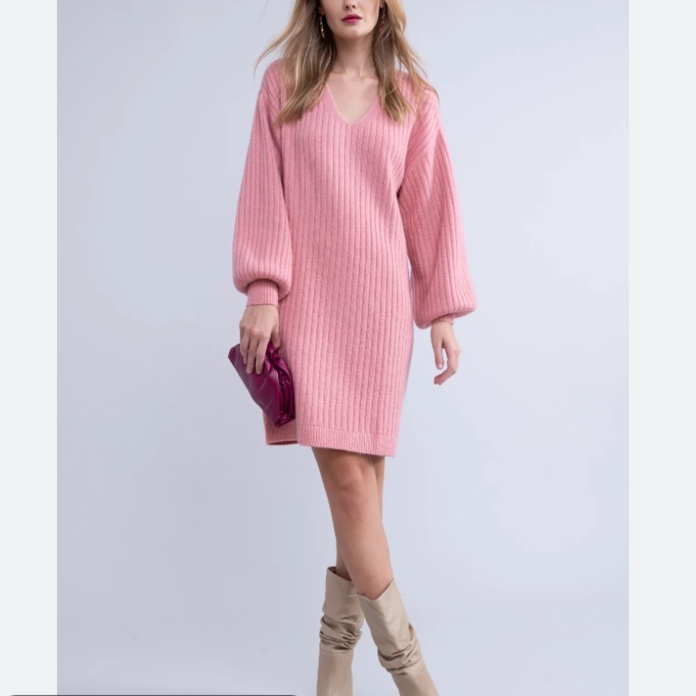 Rachel Parcell Oversized ribbed Sweater Dress in Pink size xl